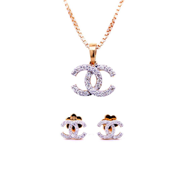 Cc diamond pendant and earrings set