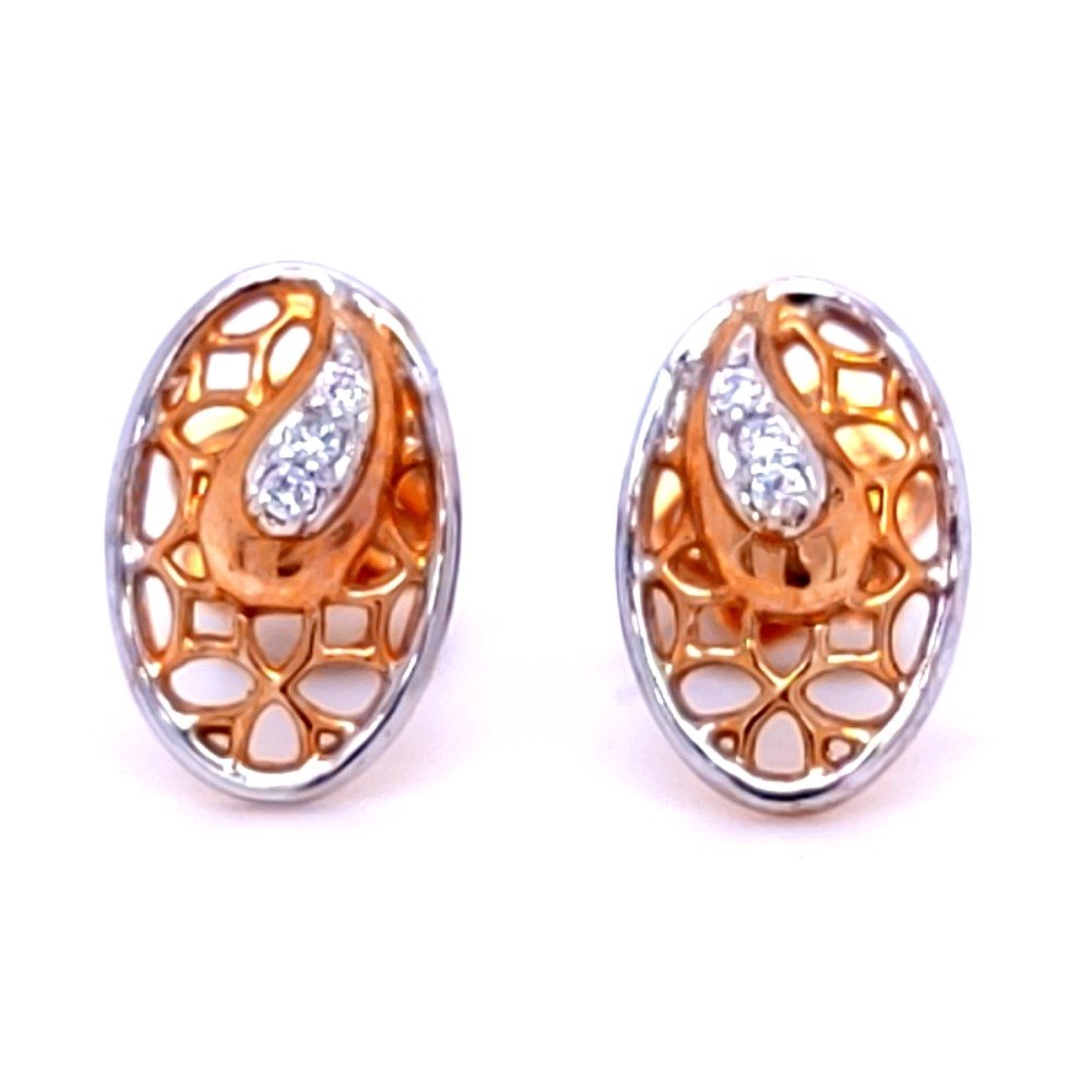 Oval delicate rose gold trellis diamond earring