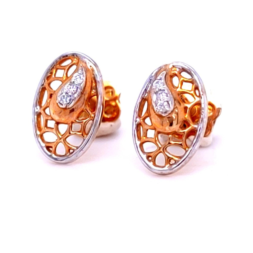Oval delicate rose gold trellis diamond earring