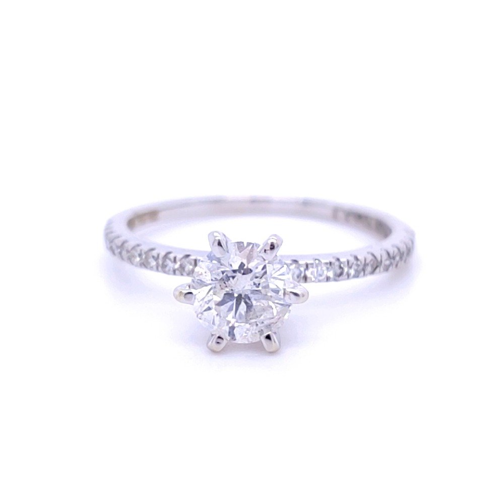 18k white gold brilliant solitaire diamond ring with 6 prong setting