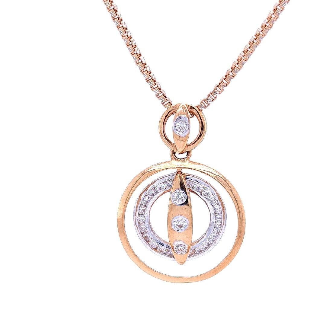 Swirling circles rose gold diamond pendant Set