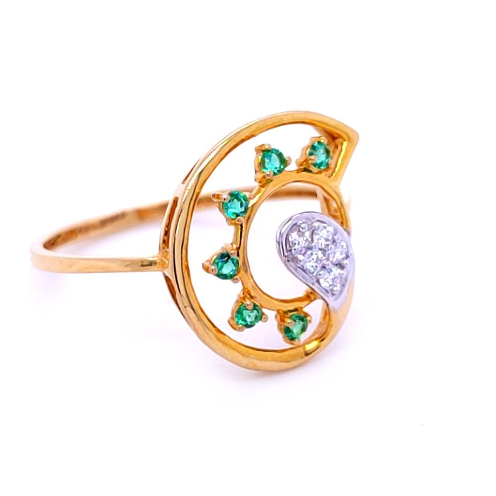 Fancy gold ring with natural diamond and colored stones.